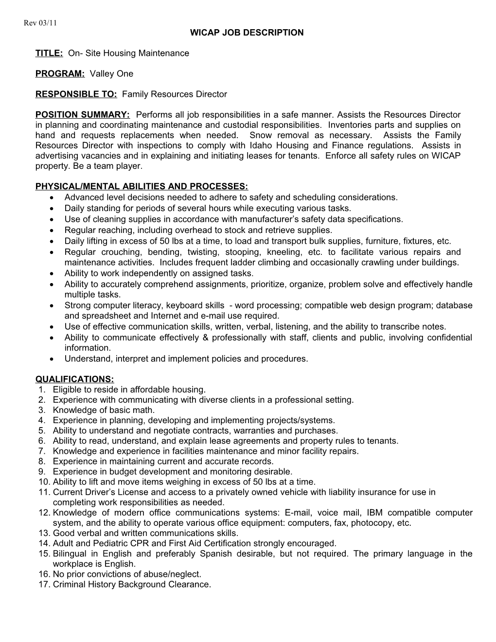 Wicap Head Start Job Description s4