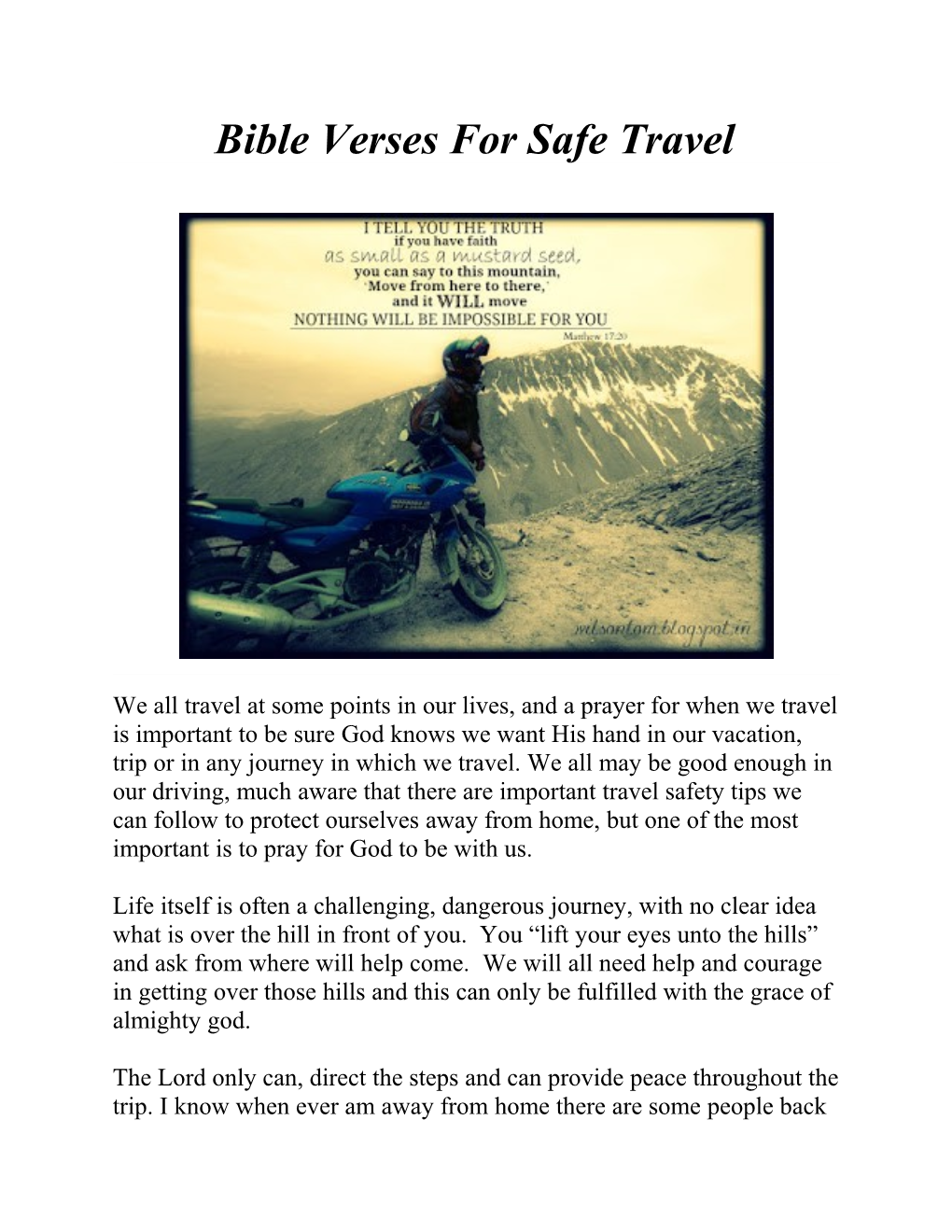 Bible Verses for Safe Travel