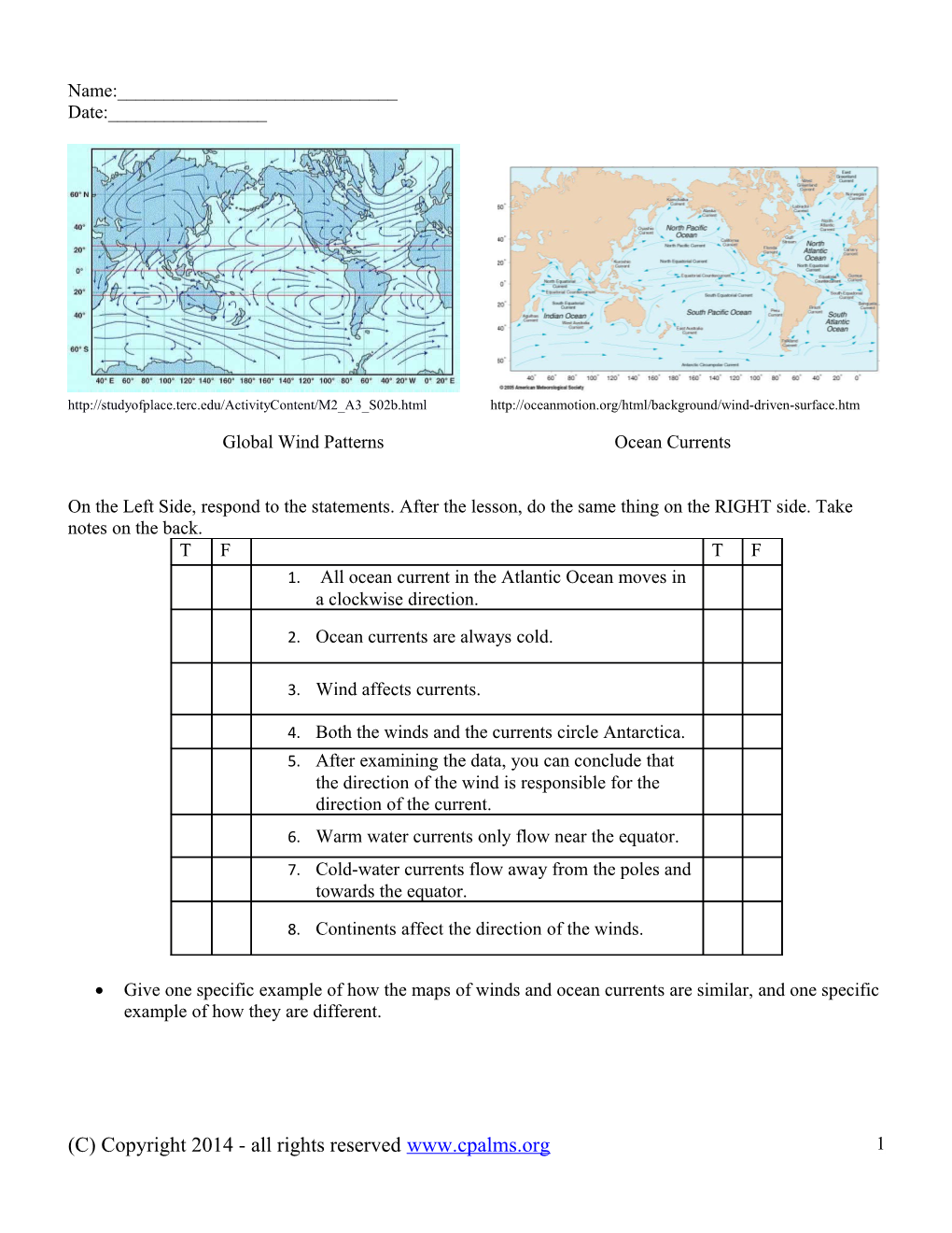 Activity: Examining the Effect of Wind on Ocean Currents