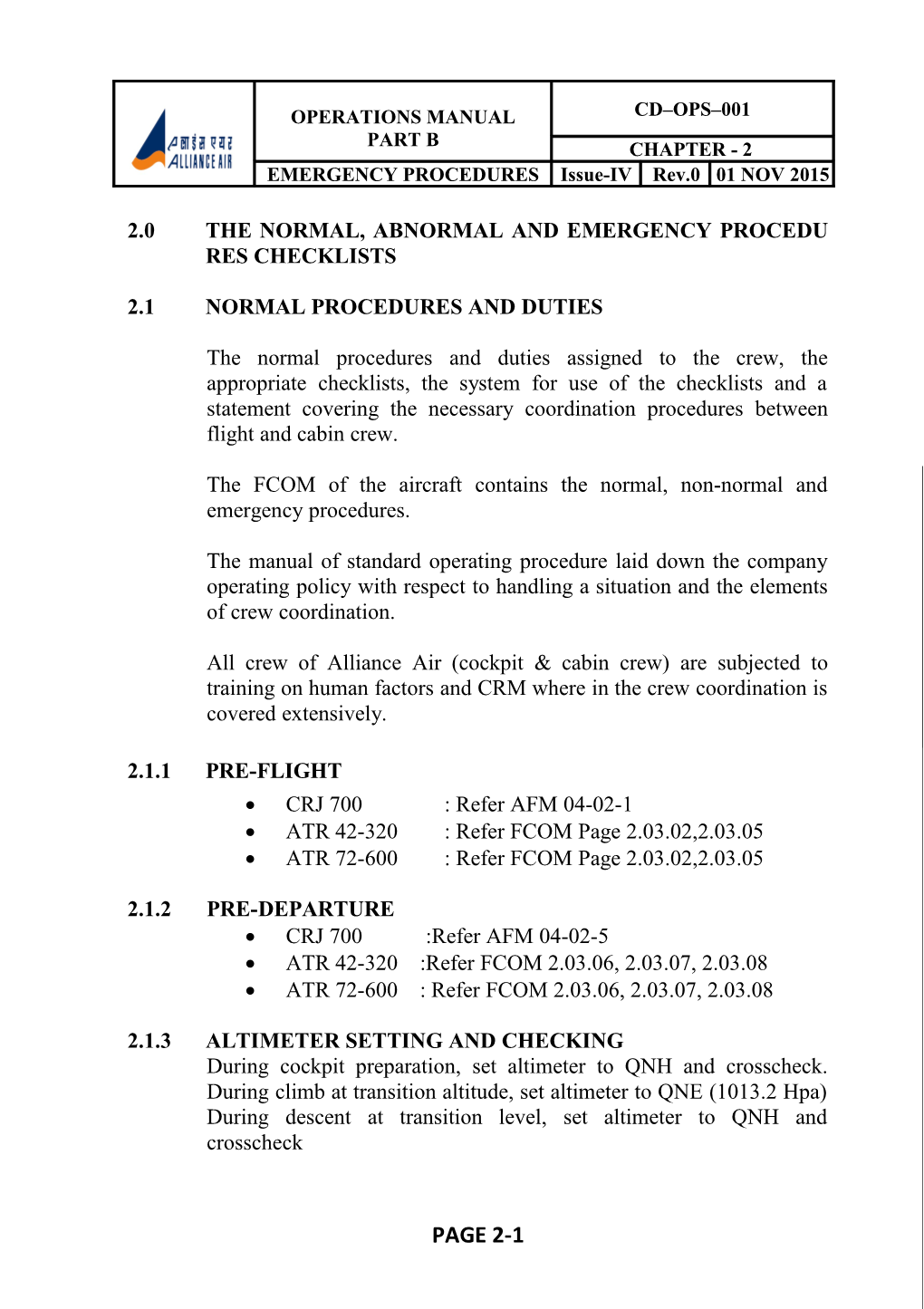2.0 the Normal, Abnormal and Emergency Procedures Checklists