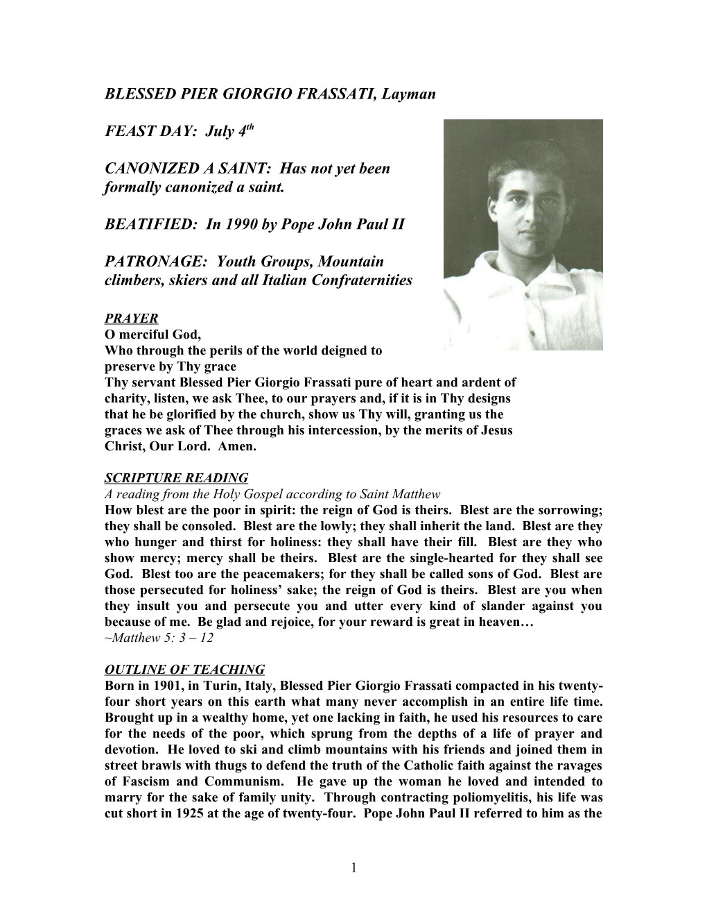 Blessed Pier Giorgio Frassati