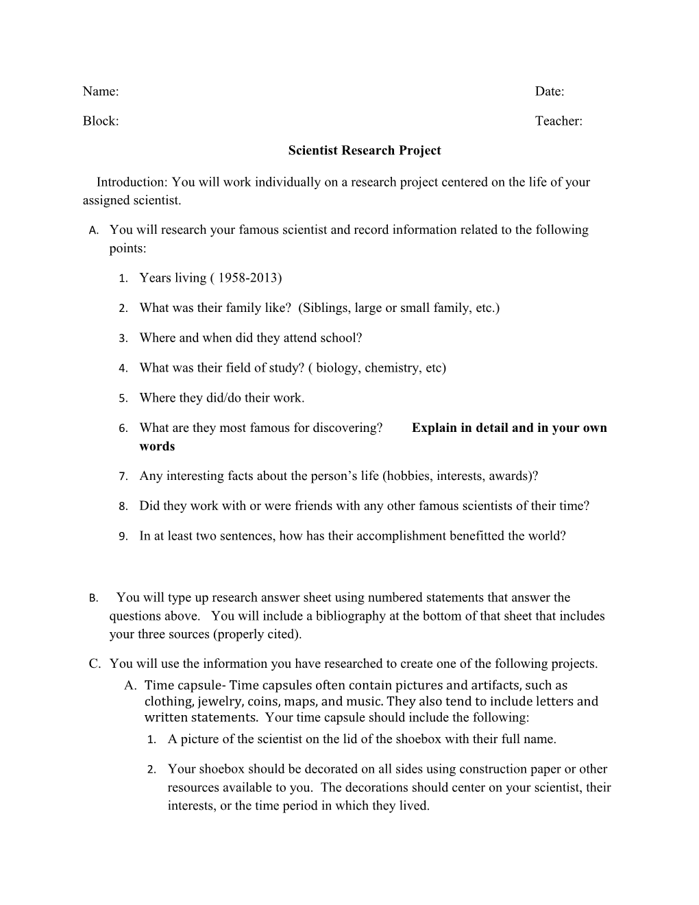Scientist Research Project