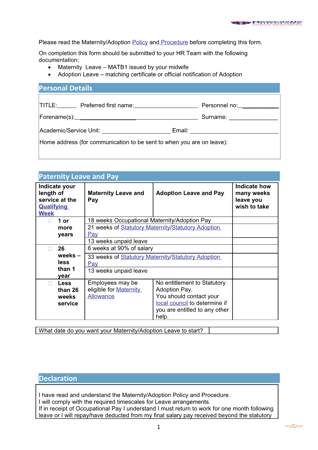 On Completion This Form Should Be Submitted to Your HR Team with the Following Documentation