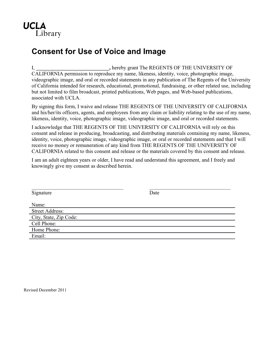 Consent for Use of Voice and Image