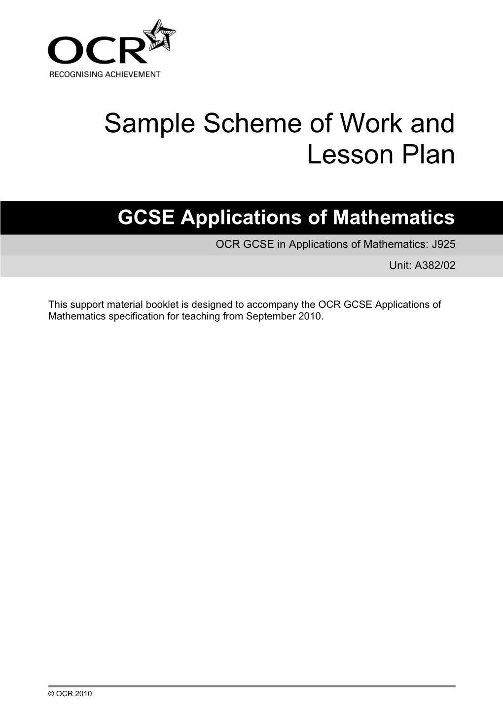 Sample Scheme of Work and Lesson Plan