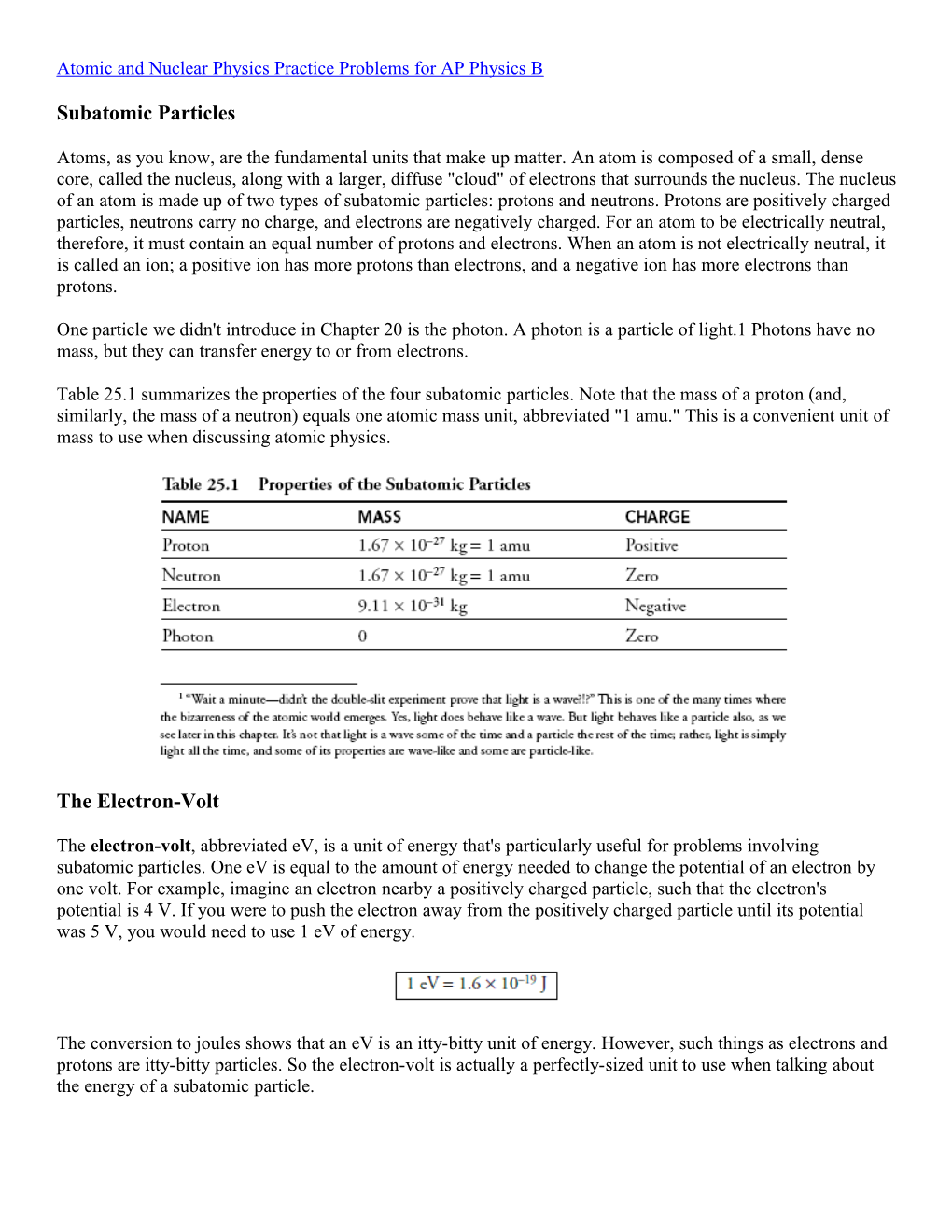 Atomic and Nuclear Physics Practice Problems for AP Physics B
