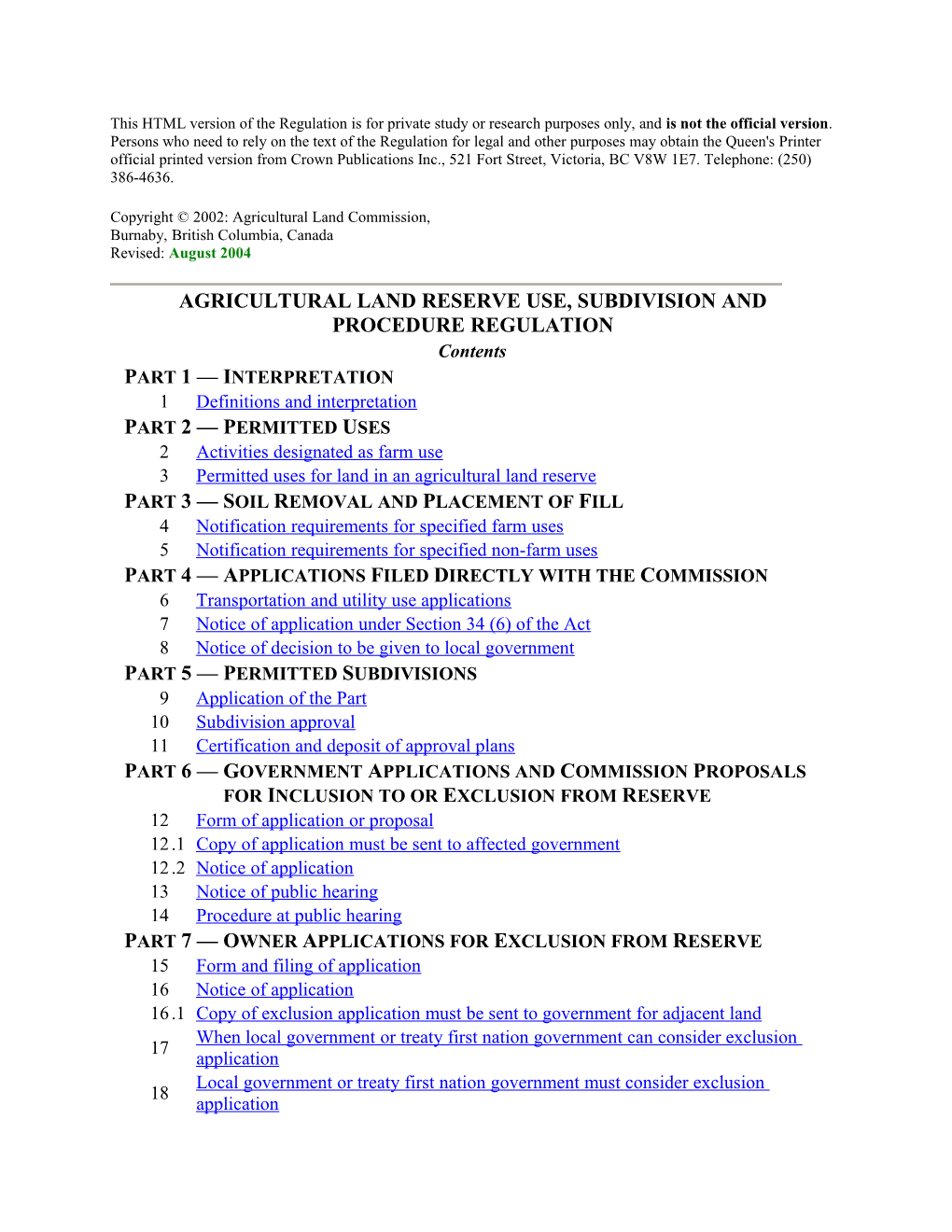 This HTML Version of the Regulation Is for Private Study Or Research Purposes Only, And