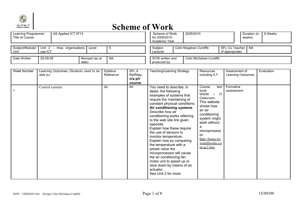 Supporting Guidance for Completion of Schemes of Work