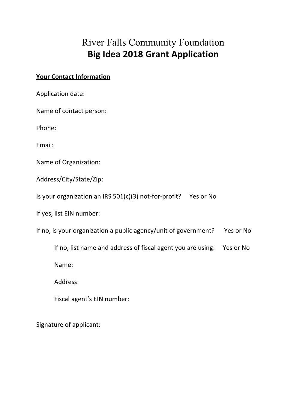 Big Idea 2018 Grant Application