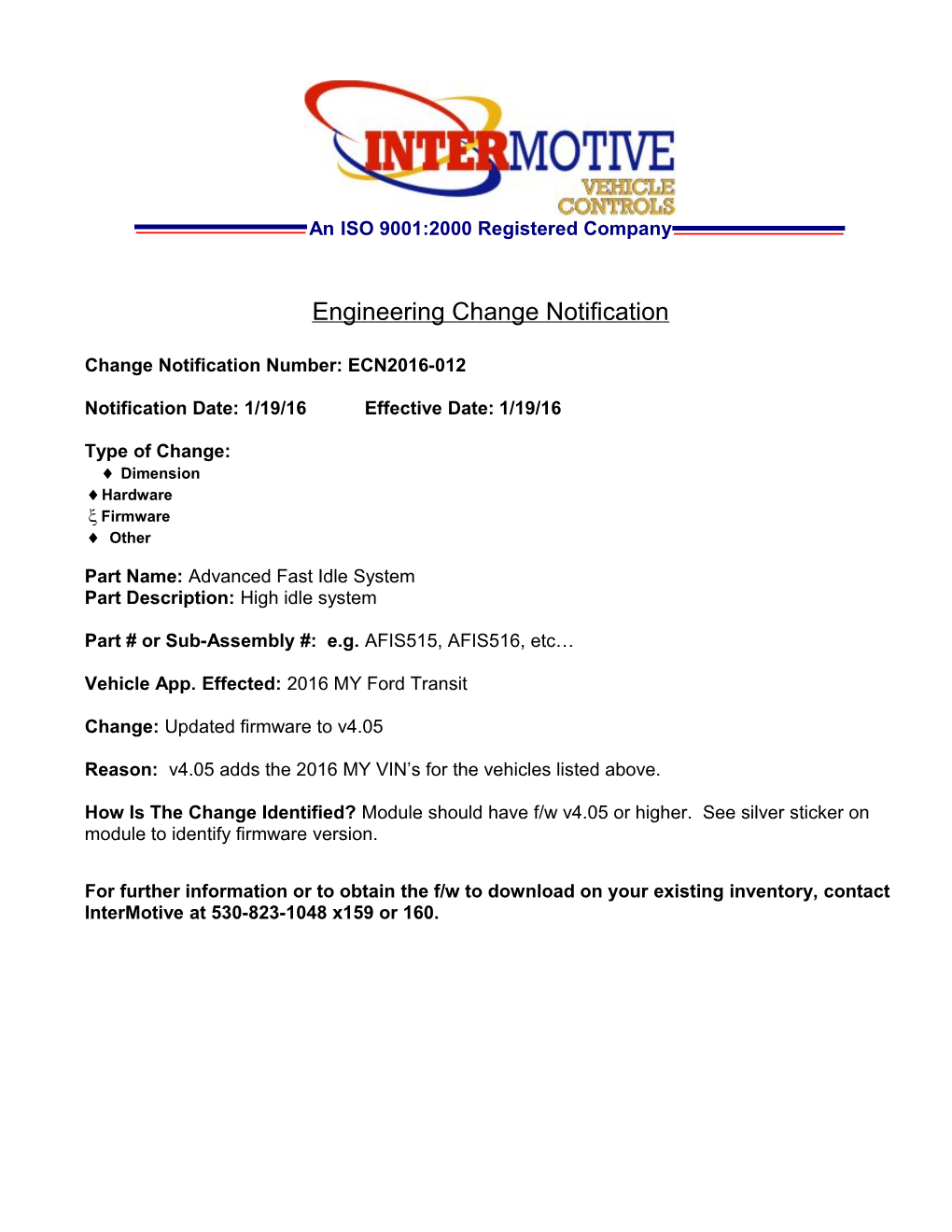 Engineering Change Notification