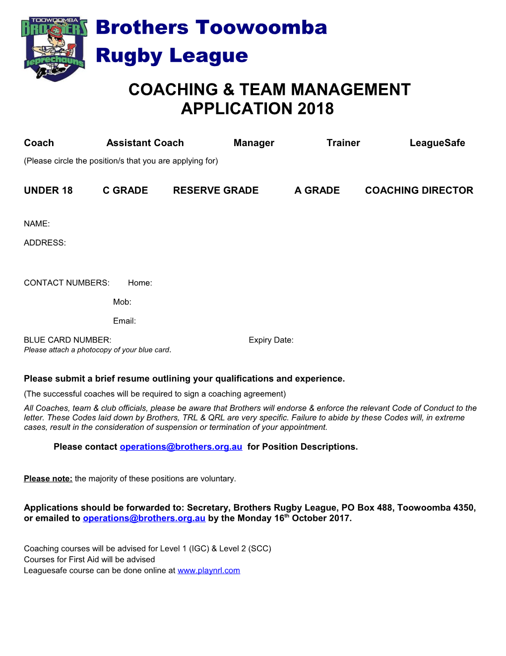 Coach Assistant Coach Manager Trainer Leaguesafe