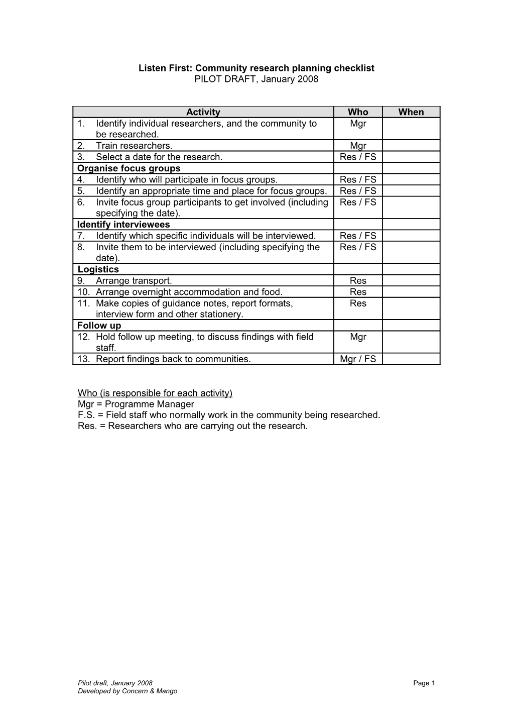 Research Planning Checklist