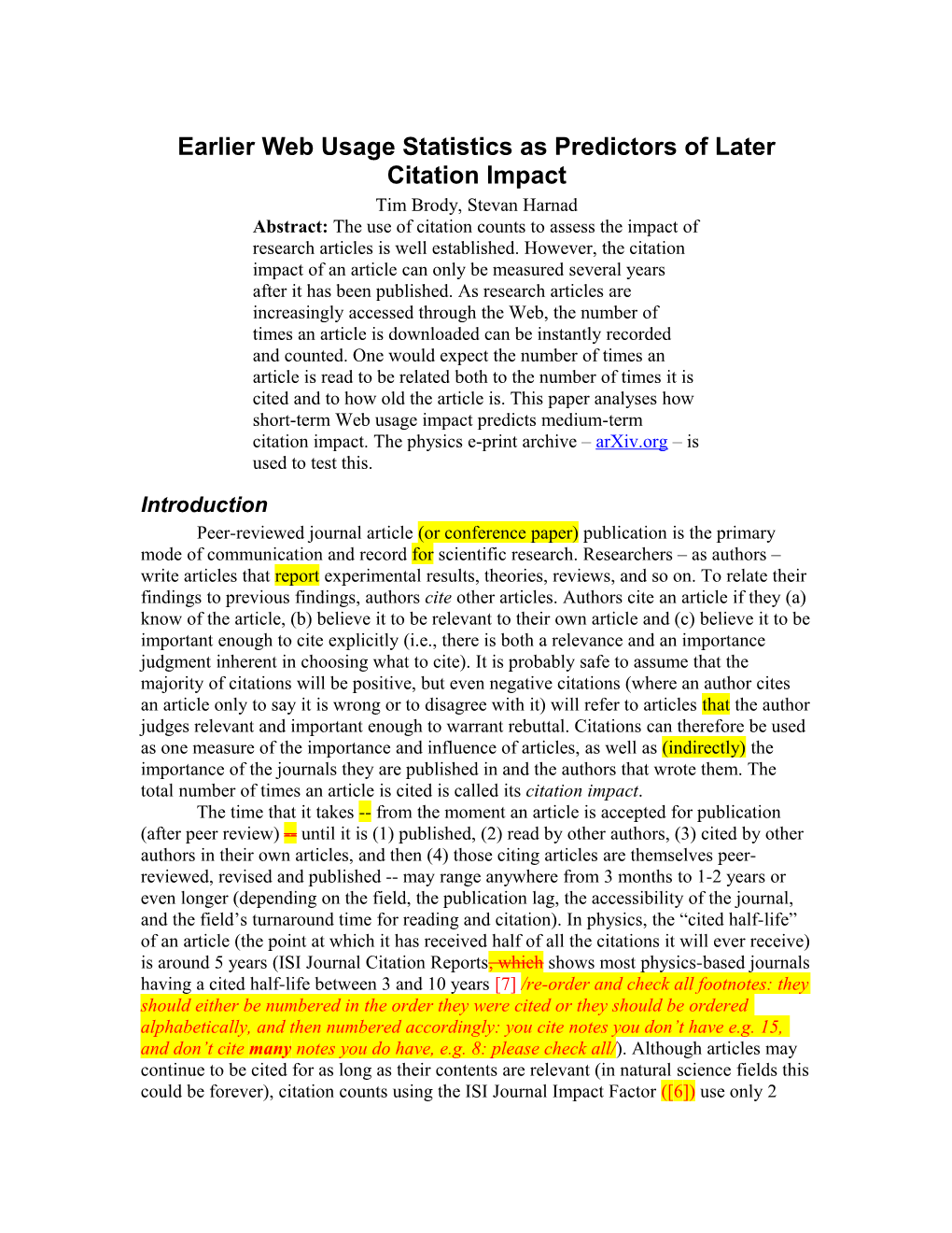 Using Web Statistics As a Predictor of Citation Impact