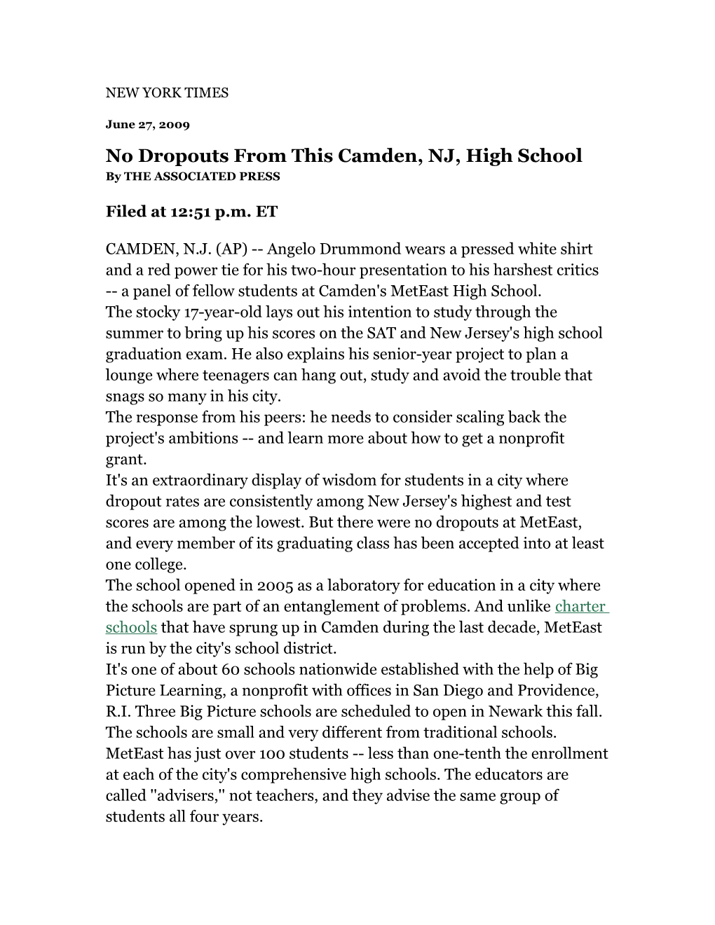 No Dropouts from This Camden, NJ, High School