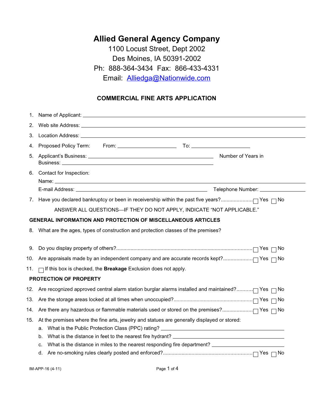 Commercial Fine Arts Application