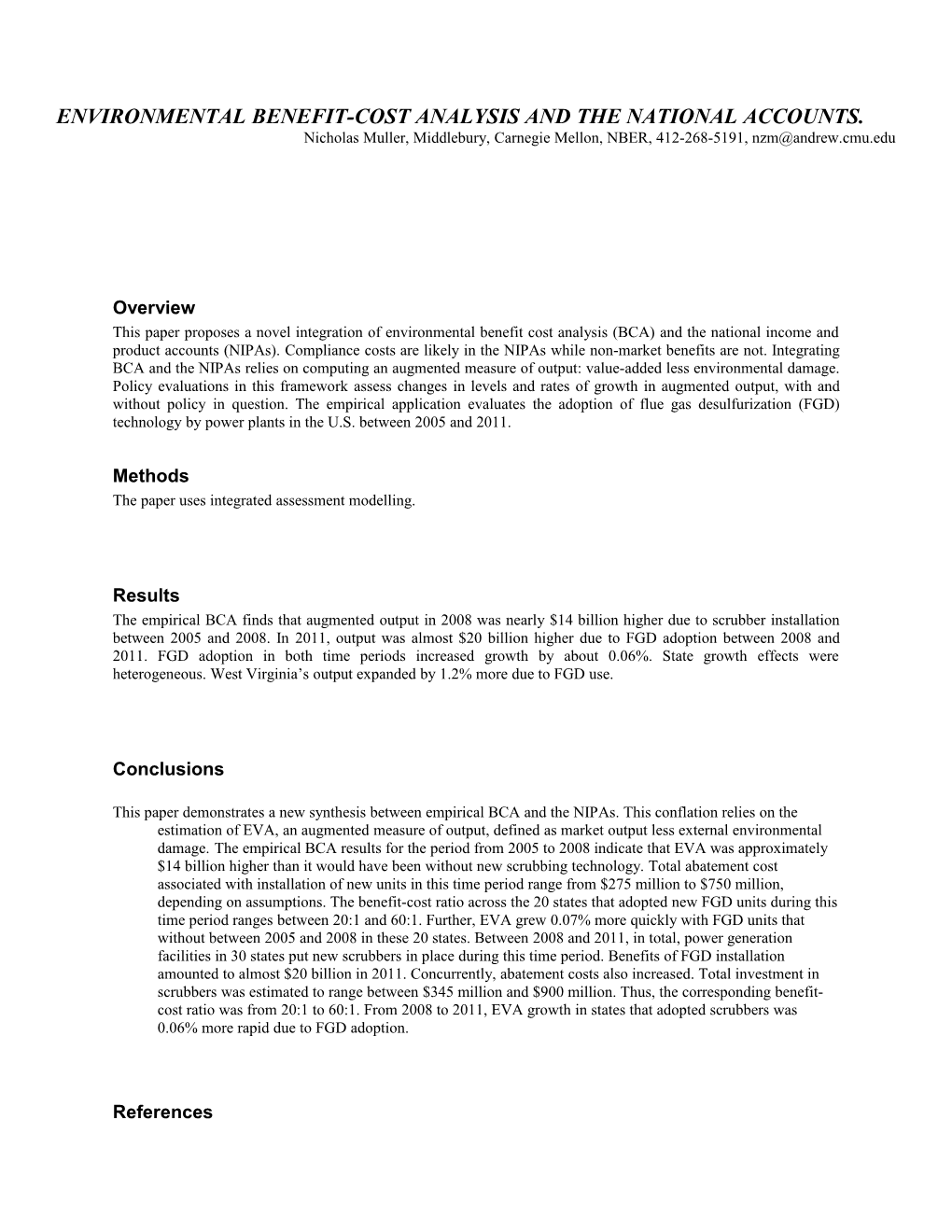 Environmental Benefit-Cost Analysis and the National Accounts