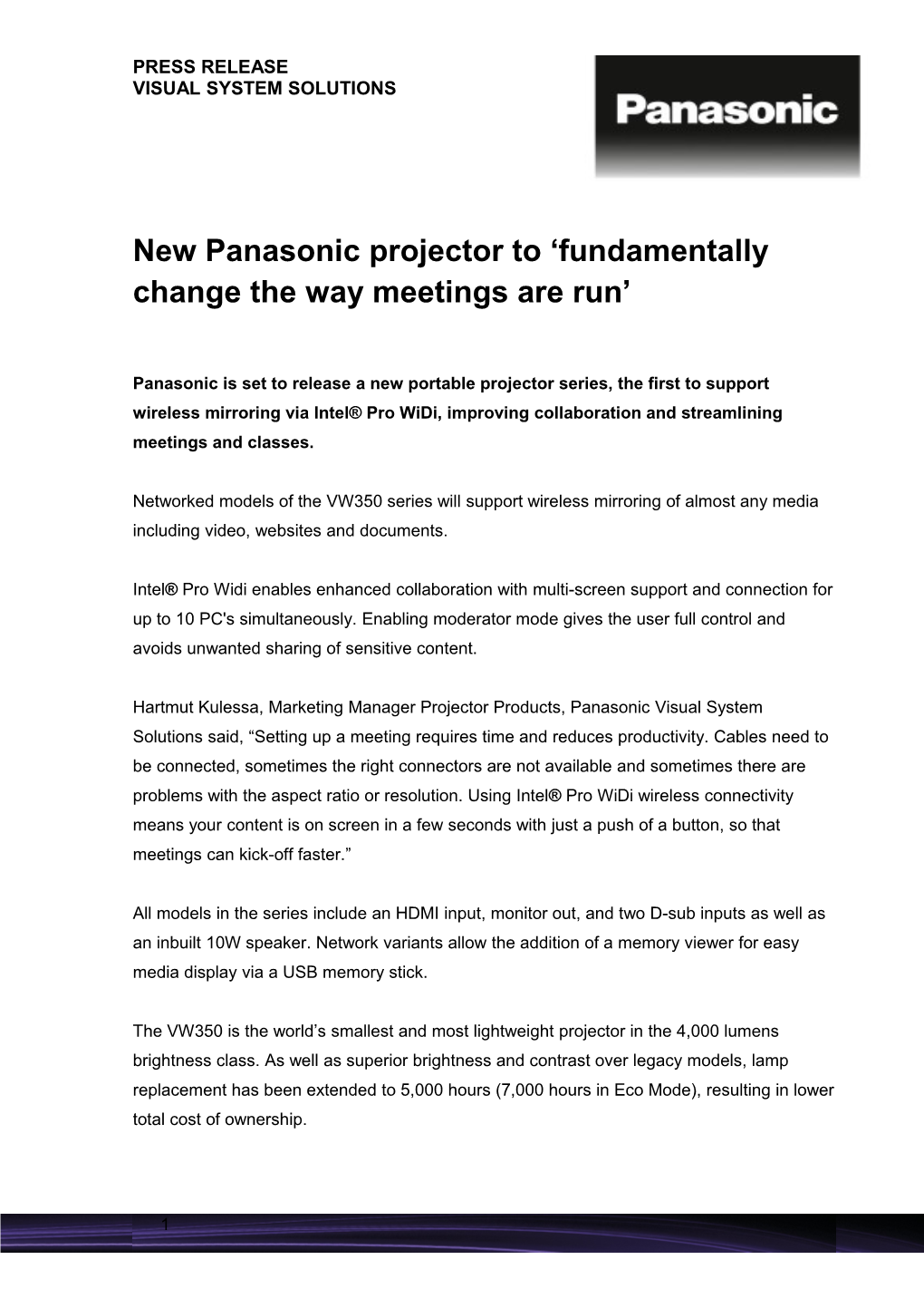 New Panasonic Projector to Fundamentally Change the Way Meetings Are Run