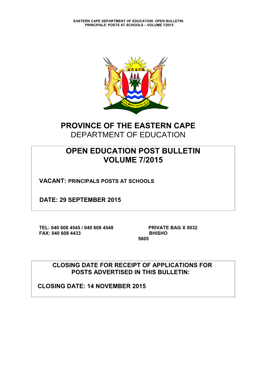 Eastern Cape Department of Education: Open Bulletin