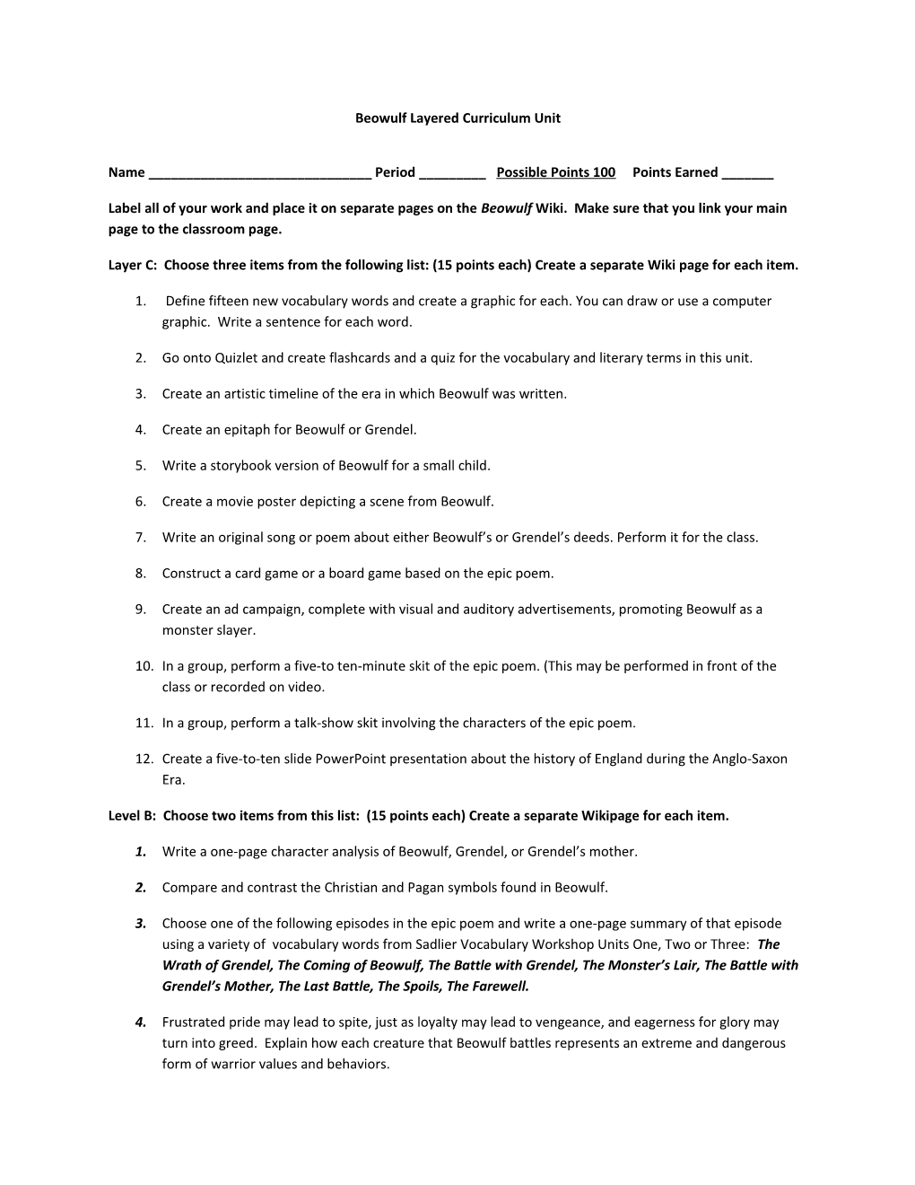 Beowulf Layered Curriculum Unit