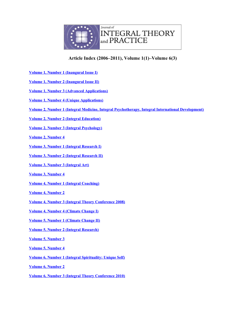 Article Index (2006 2011), Volume 1(1) Volume6(3)