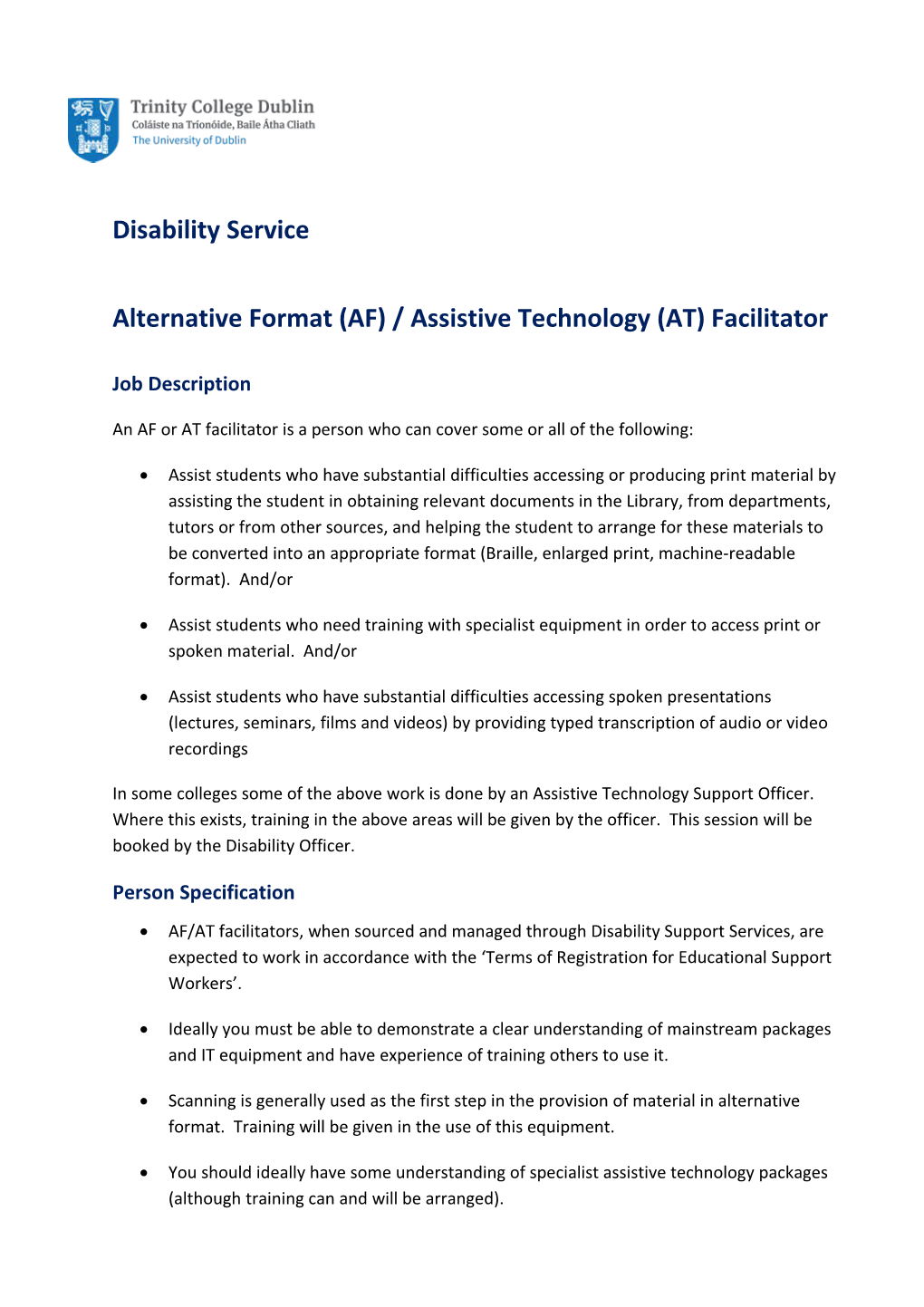 Alternative Format (AF) / Assistive Technology (AT) Facilitator