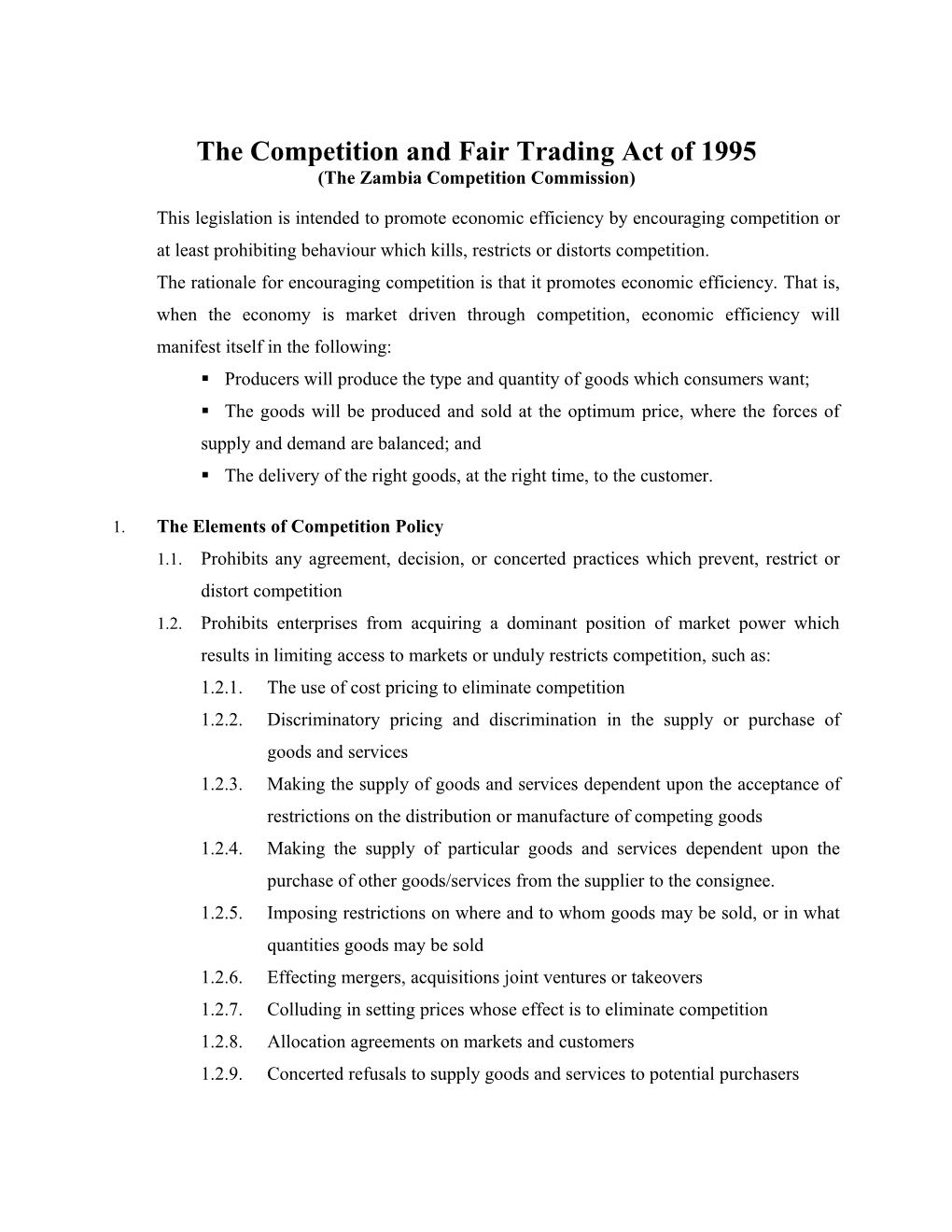 The Competition and Fair Trading Act of 1995