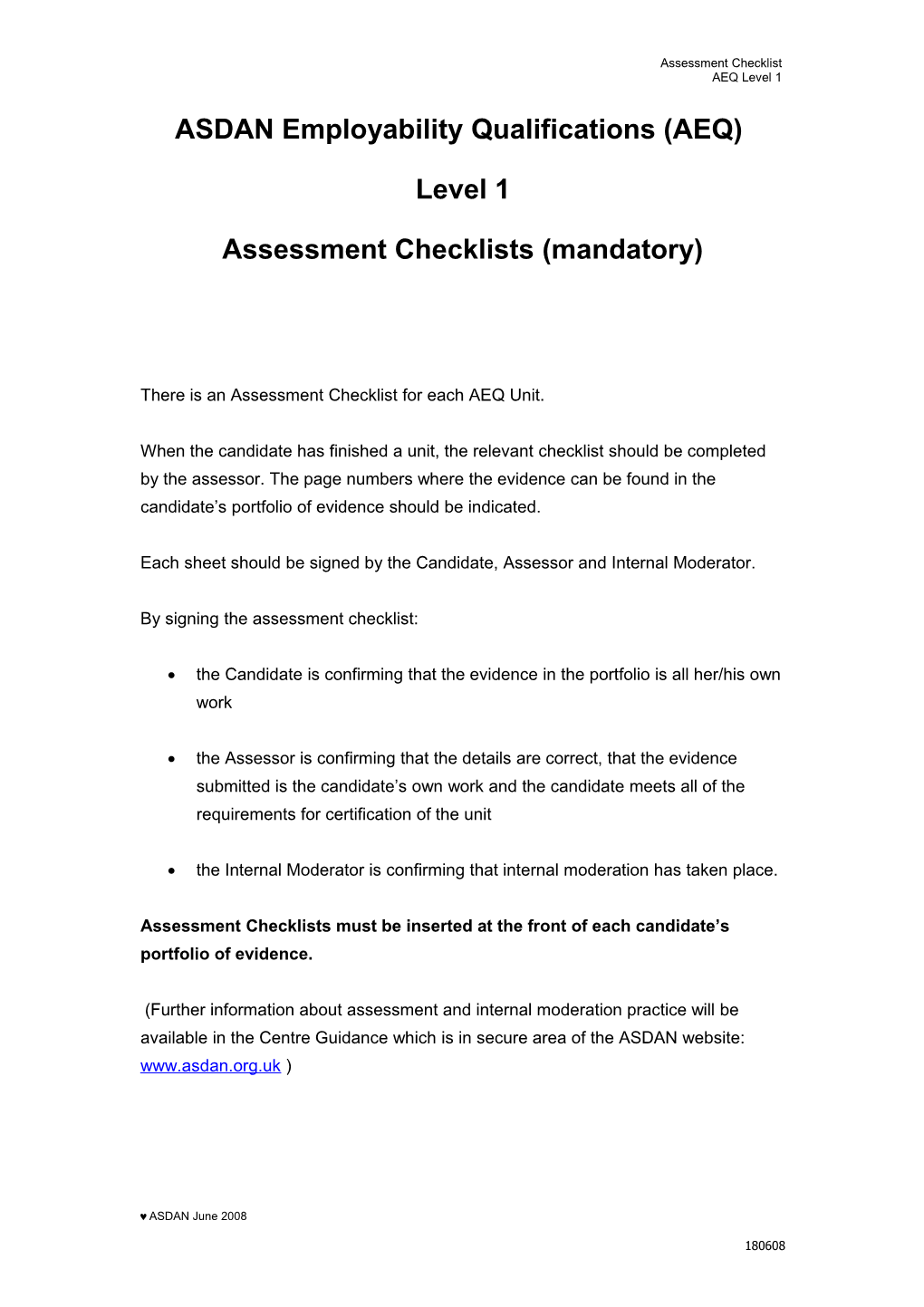 Assessment Checklist - CVQ Level 3