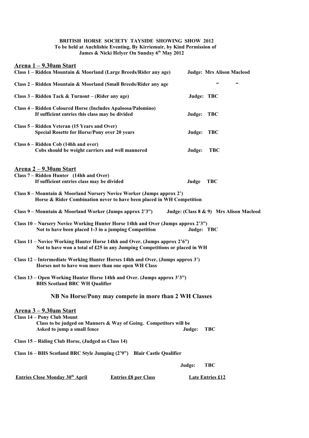 British Horse Society Tayside Showing Show 2012