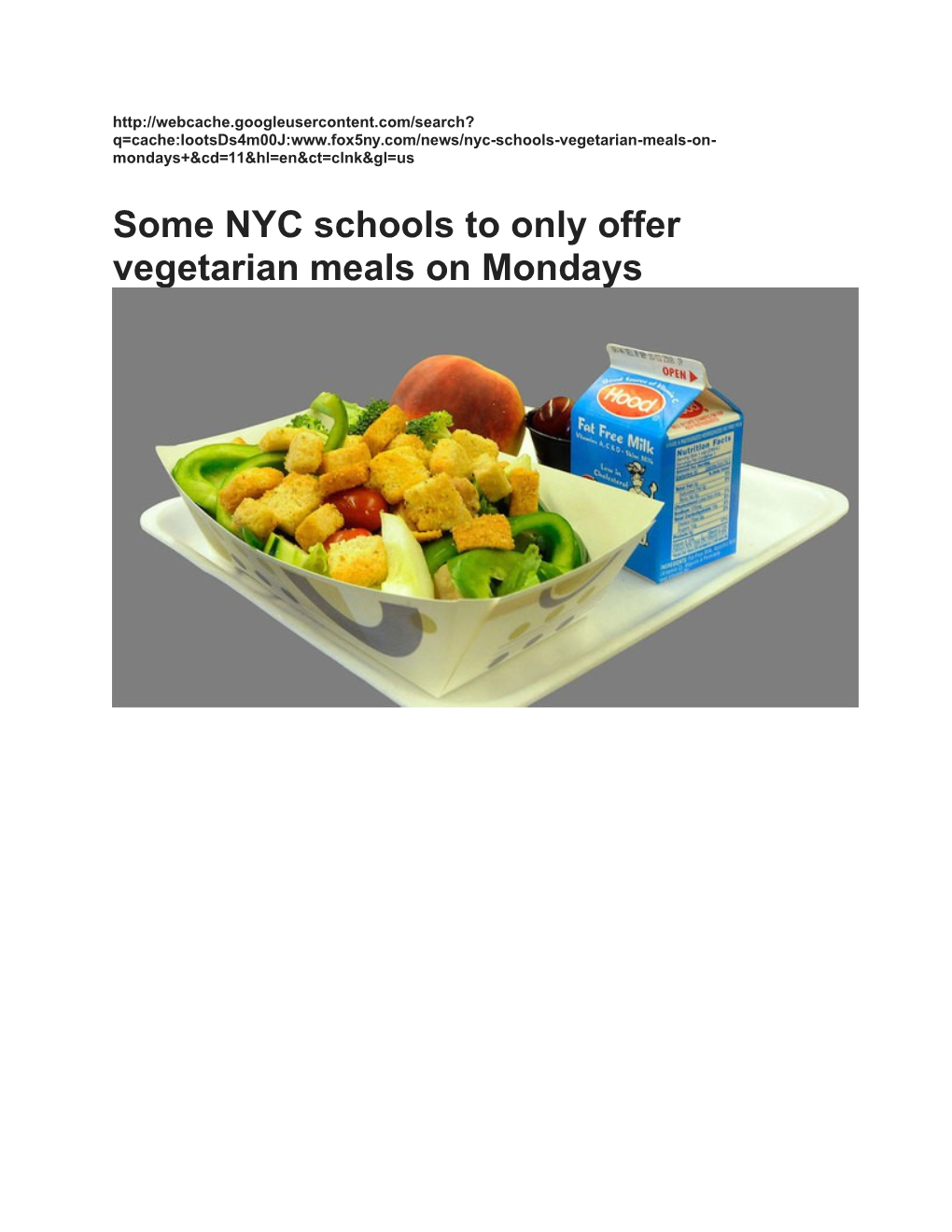 Some NYC Schools to Only Offer Vegetarian Meals on Mondays