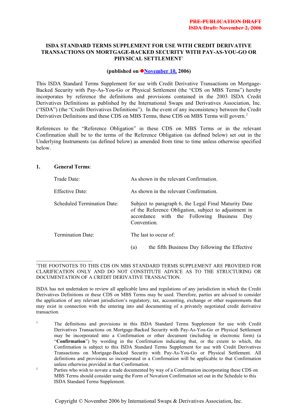 Isda Standard Terms Supplement for Use with Credit Derivative Transactions on Mortgage-Backed