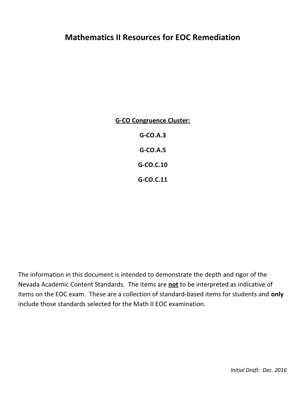 Mathematics II Resources for EOC Remediation