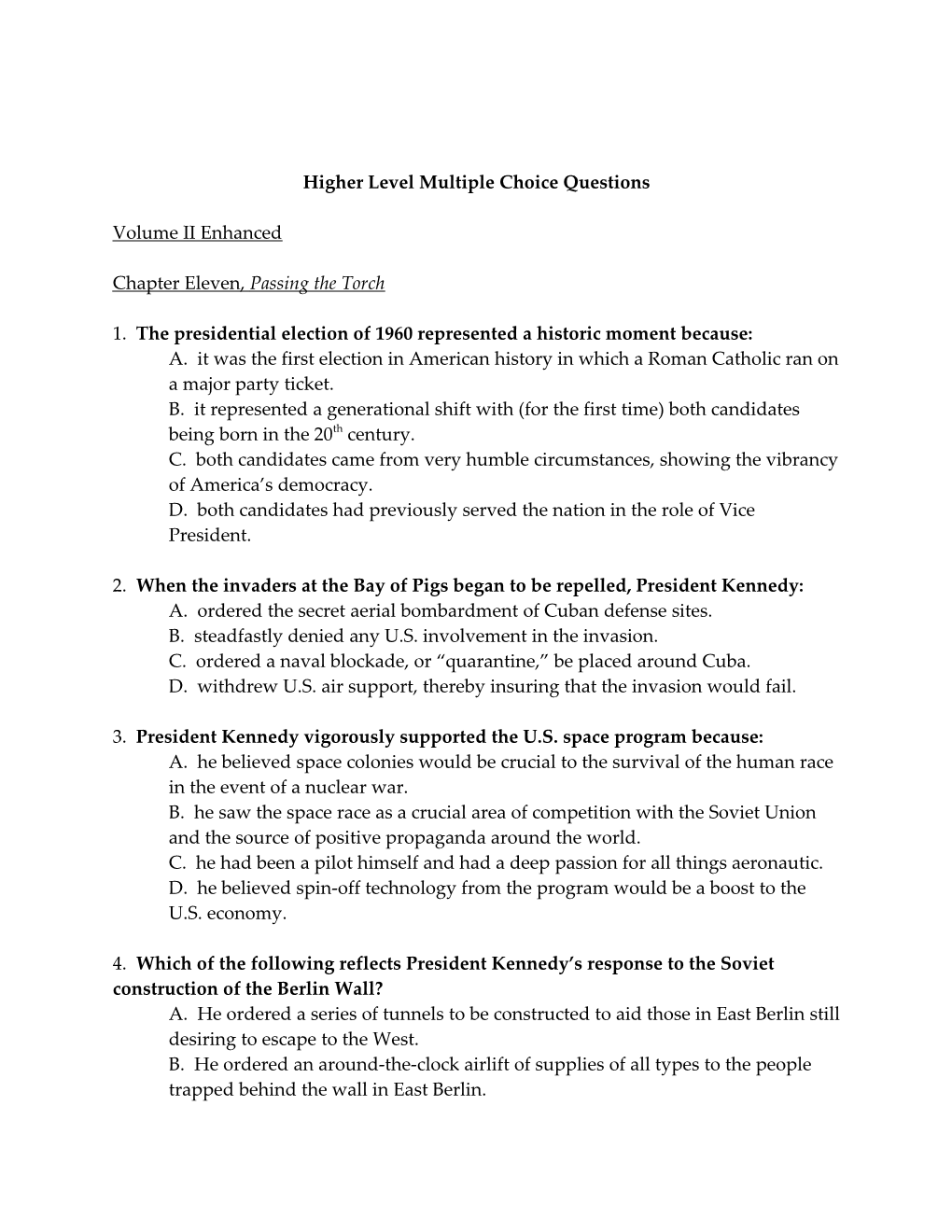 Higher Level Multiple Choice Questions