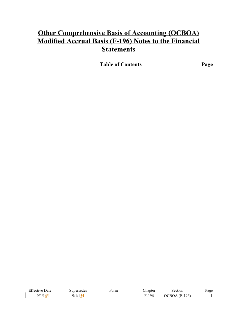 Other Comprehensive Basis of Accounting (OCBOA) Modified Accrual Basis (F-196) Notes To