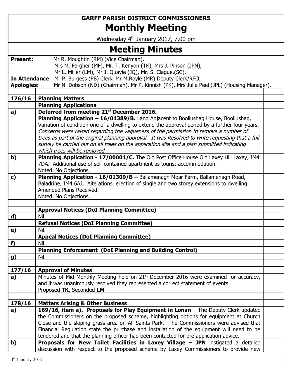 General Correspondence for Review at Meeting on Wed 18Th December 2002