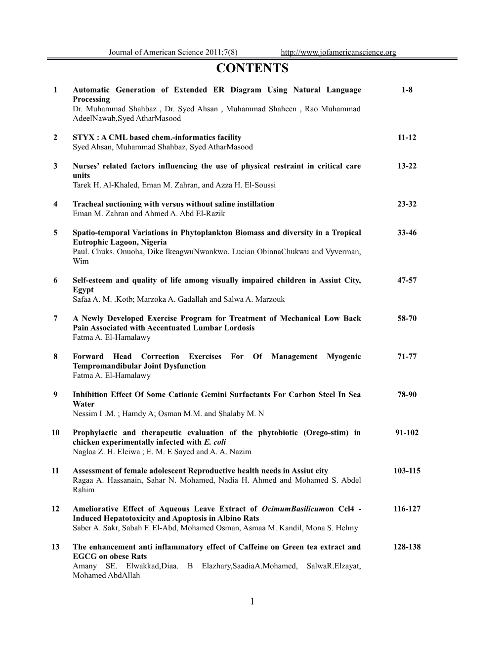 Journal of American Science 2011;7(8)