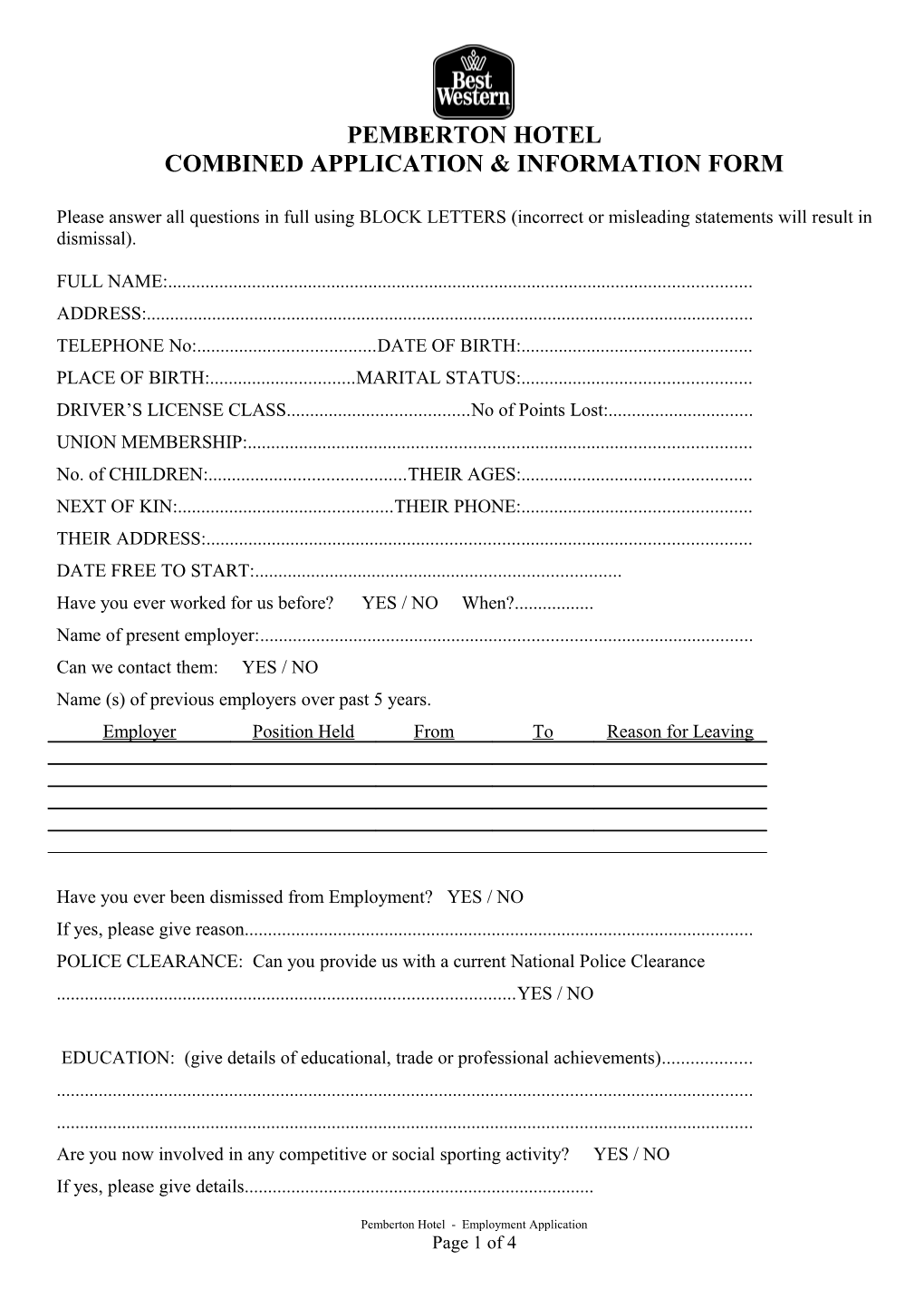 Combined Application & Information Form