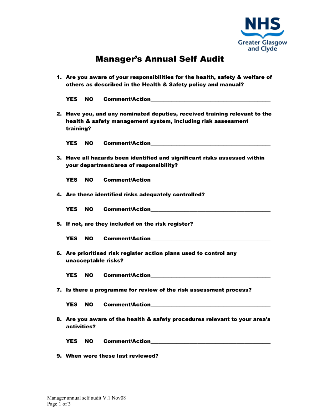 Manager S Annual Self Audit