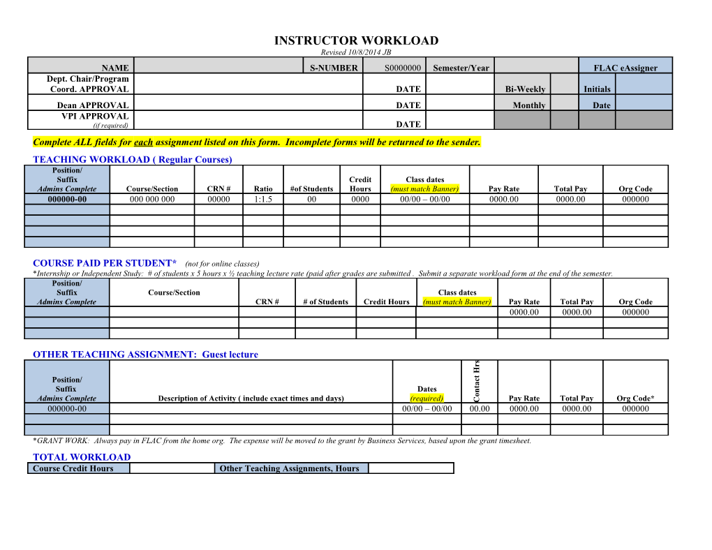 Part-Time Instructor Workload