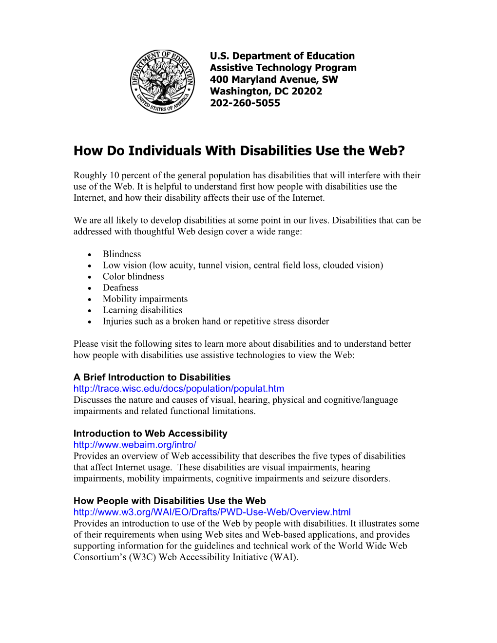 How Do Individuals with Disabilities Use the Web? (MS Word)