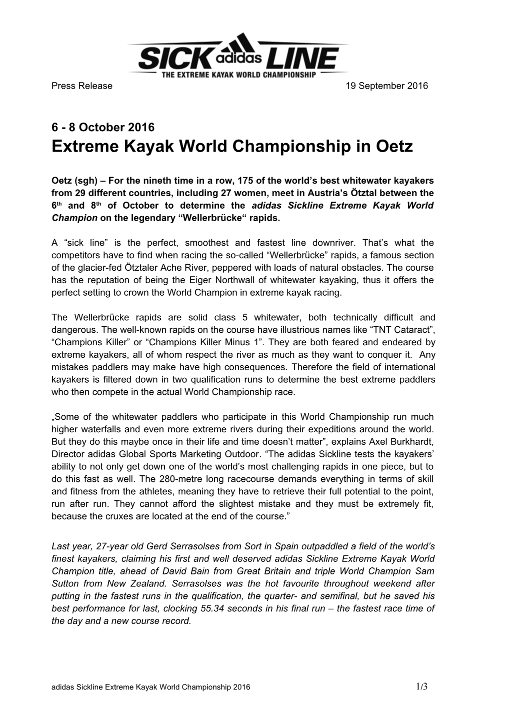 Extreme Kayak World Championship in Oetz
