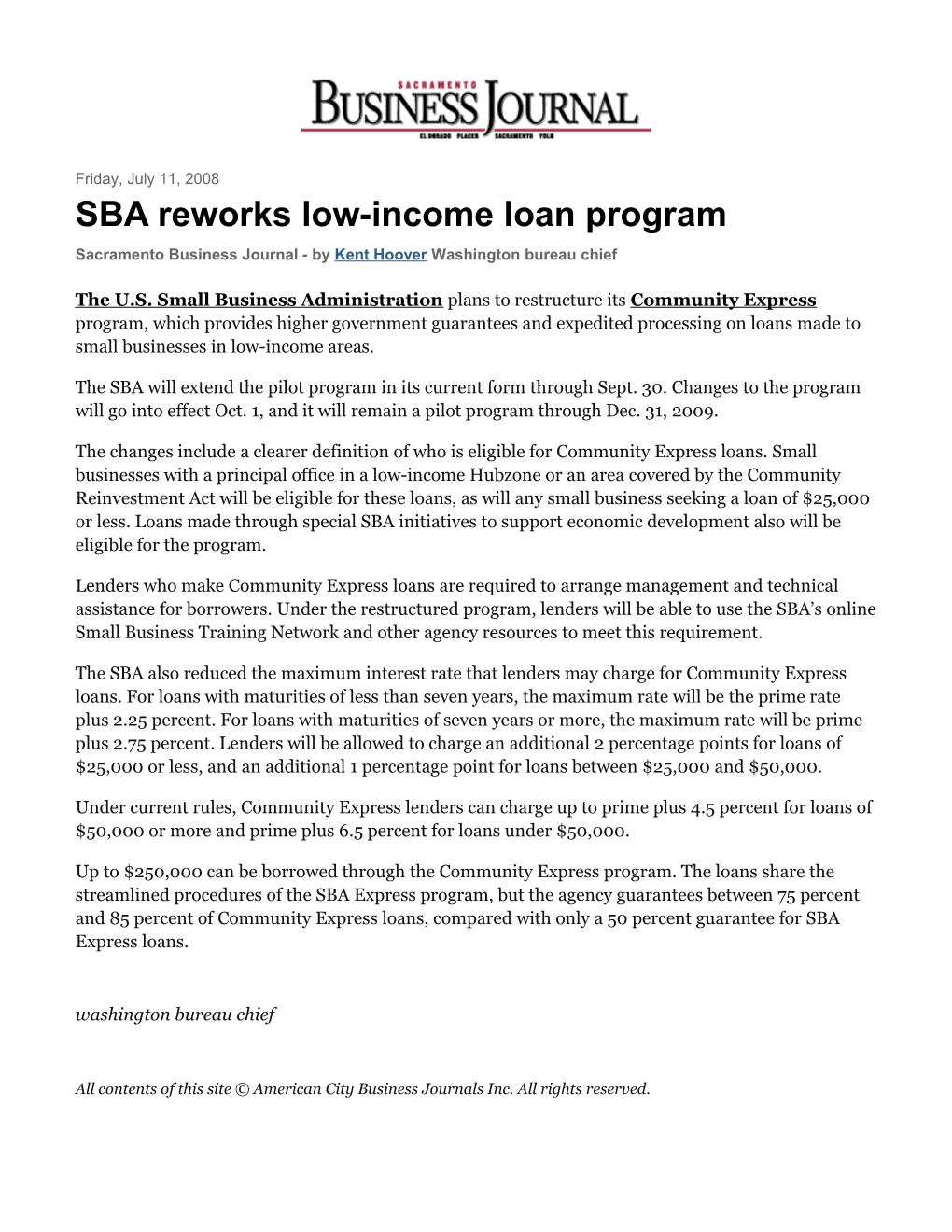 SBA Reworks Low-Income Loan Program