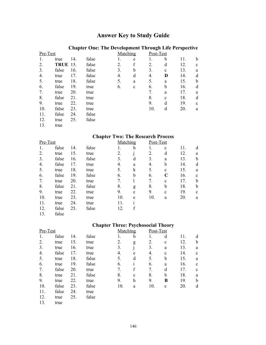 Answer Key to Study Guide