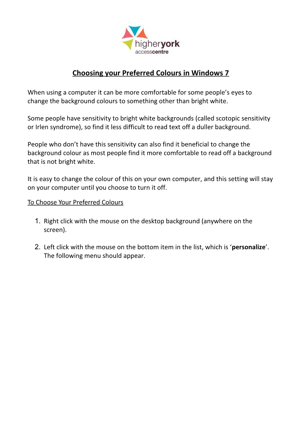 Choosing Your Preferred Colours in Windows 7