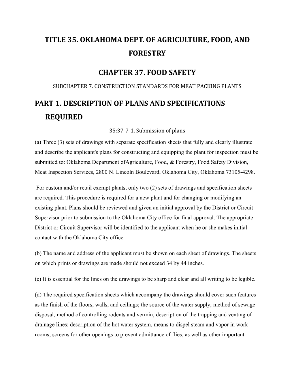 Food Safety Rules, Title 35, Chapter 37, Subsection 7