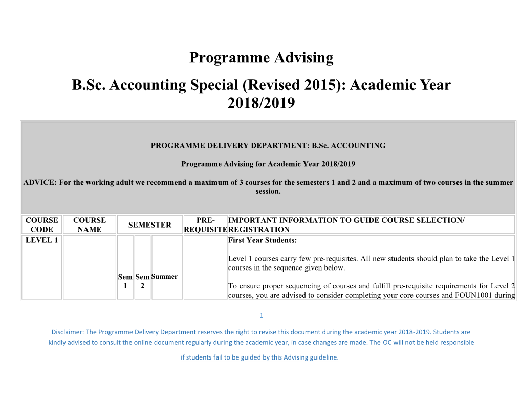 B.Sc. Accountingspecial (Revised 2015): Academic Year 2018/2019