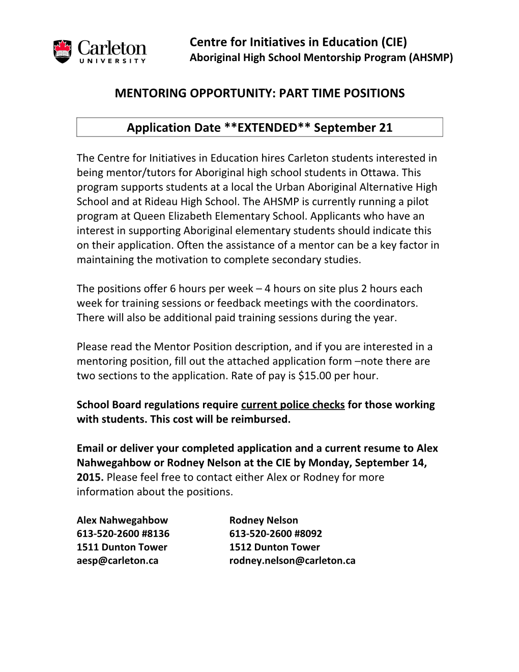 Mentoring Jobs Available: We Are Looking for Student Mentors to Work with Aboriginal High