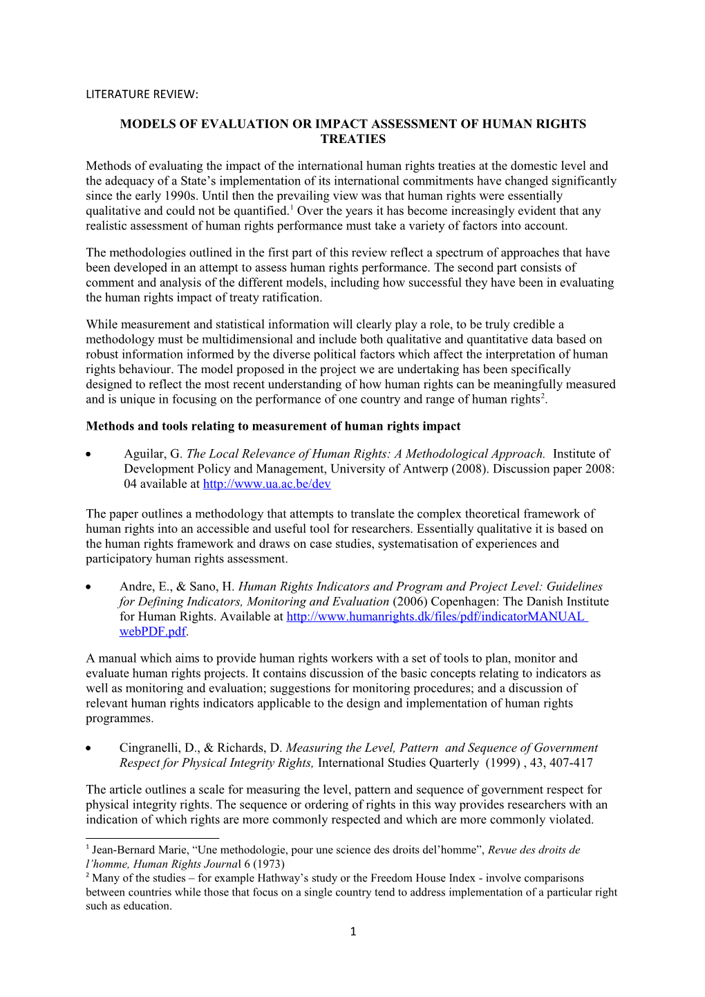 Models of Evaluation Or Impact Assessment of Human Rights Treaties