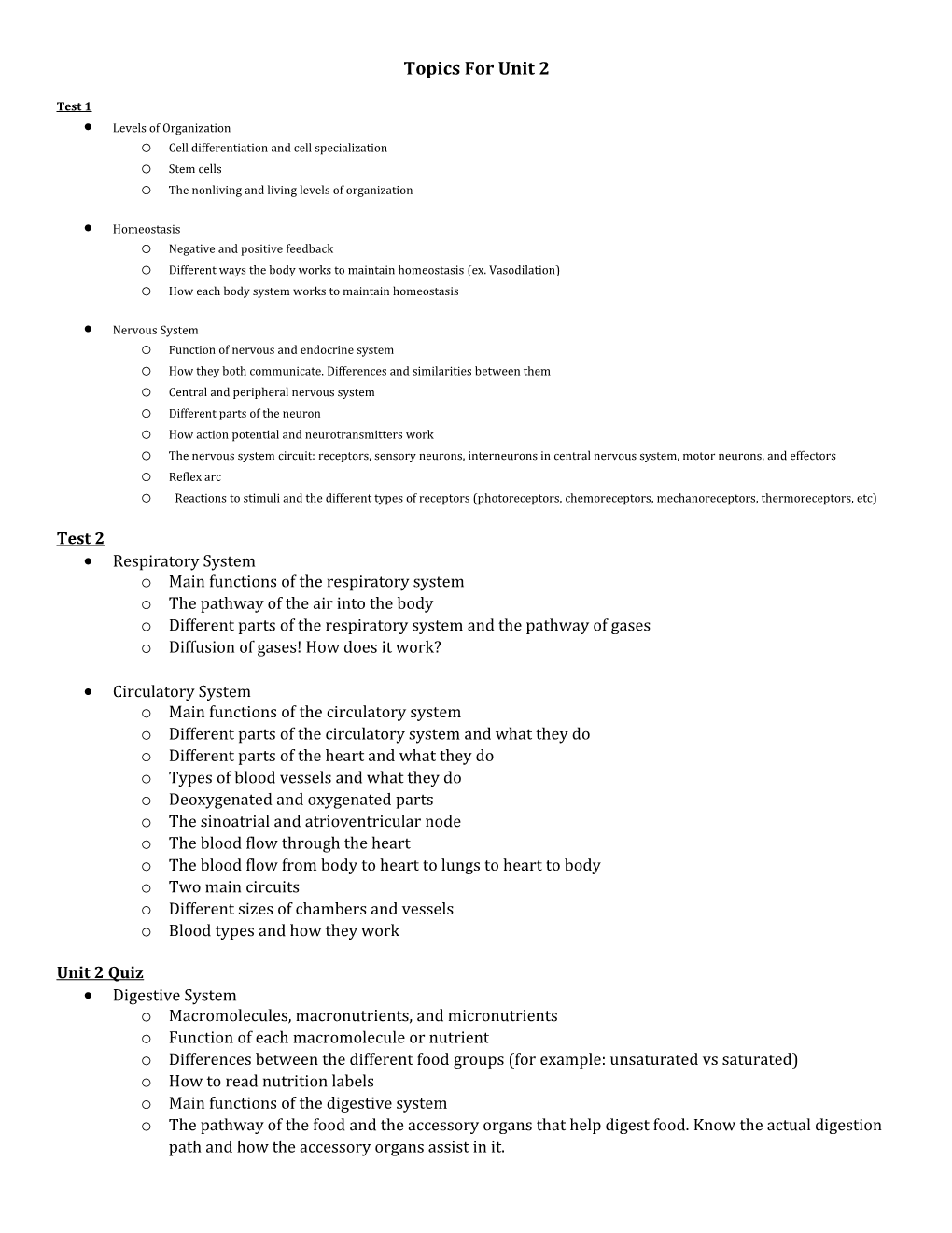 Topics for Unit 2