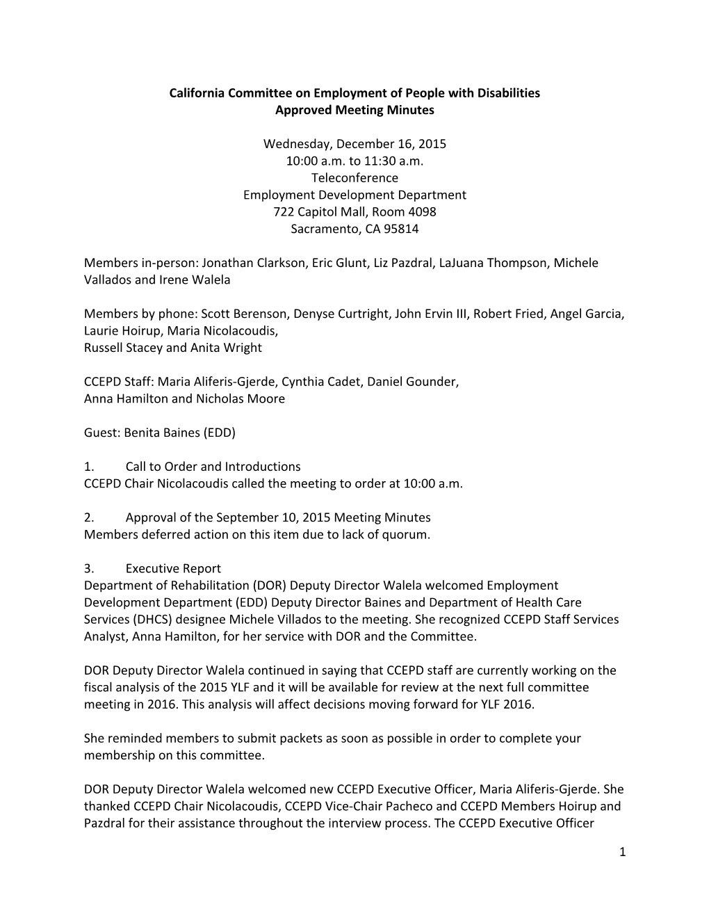 California Committee on Employment of People with Disabilities Approved Meeting Minutes
