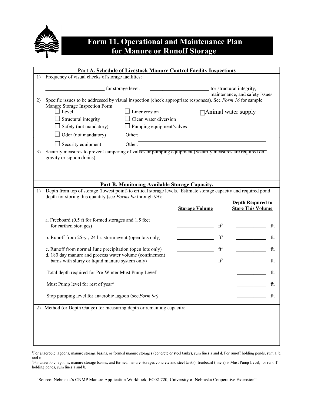 Form 11. Operational and Maintenance Plan